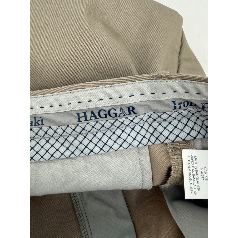 Haggar Mens Iron Free Khaki Dress Pants Tan Flat Front Stretch Sz 38x29 - Picture 11 of 12